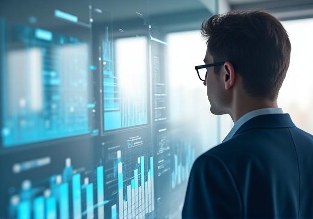 データの分析と評価を象徴するダッシュボードとプロフェッショナル